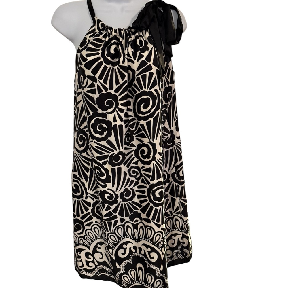 Girls Black and Cream One-Shoulder Dress with Bow